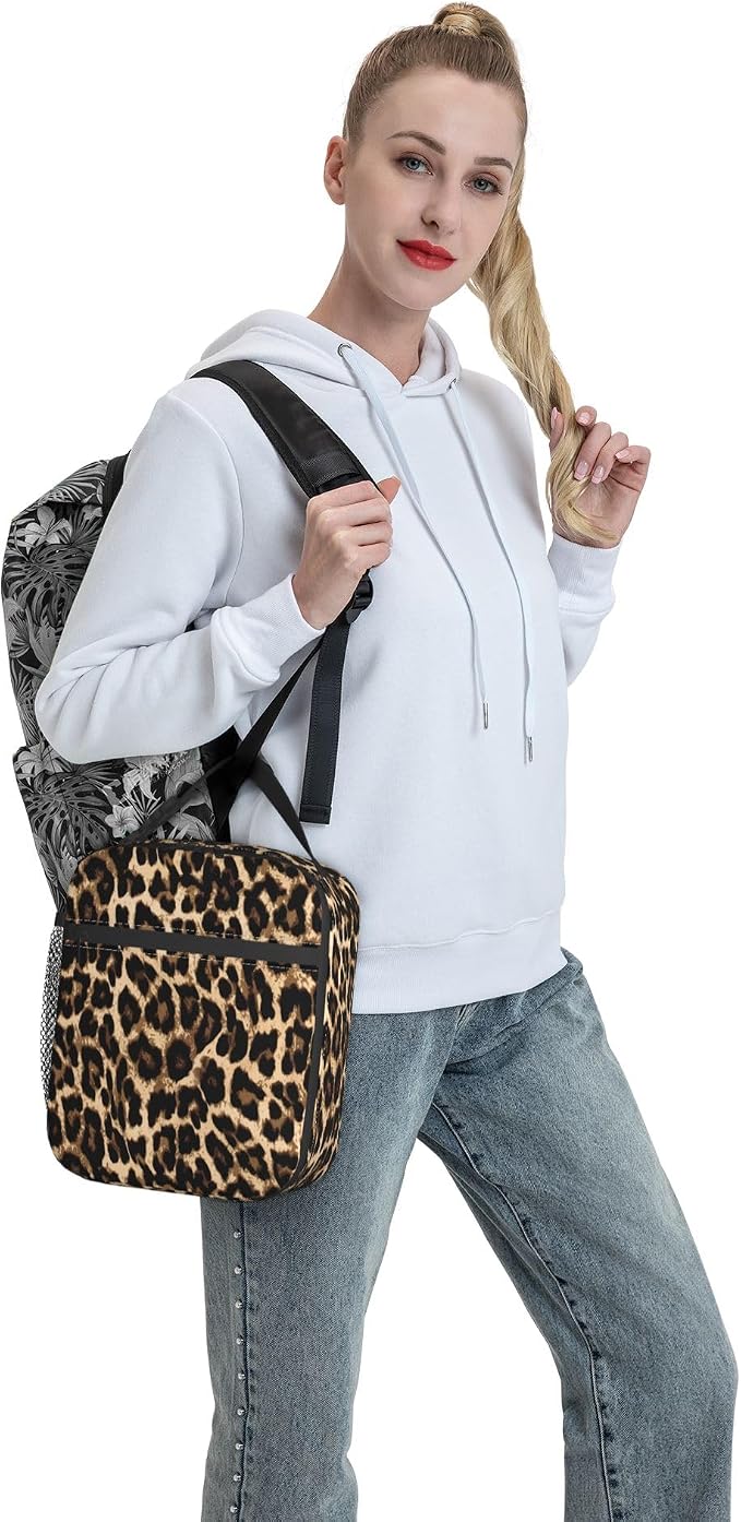 Leopard Cheetah Print African Animal Hunting Insulated Lunch Bag Portable Reusable Zipper Lunch Box For Men Women Work Picnic Travel Camping