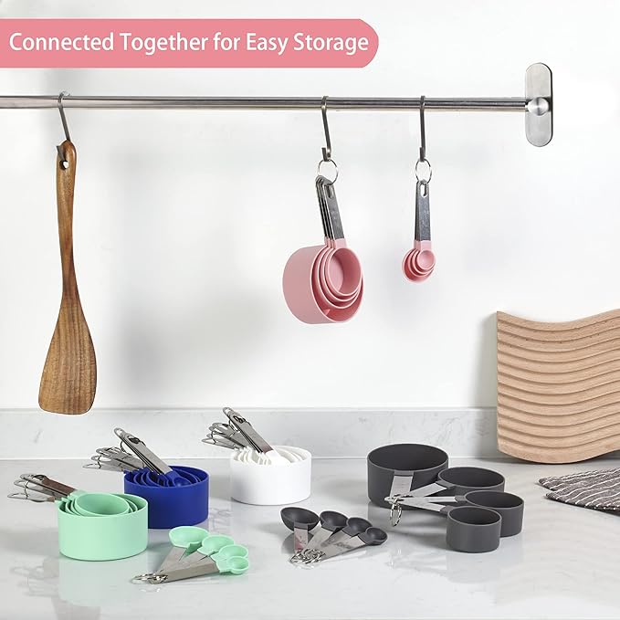 Measuring Cups and Spoons Set of Huygens Kitchen Gadgets 10 Pieces, Stackable Stainless Steel Handle Measuring Cups for Measuring Dry and Liquid Ingredient (Pink)