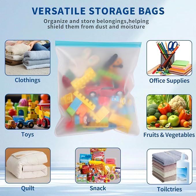 8 Pcs 3 Gallon Reusable Food Storage Freezer Bags, Large Capacity, BPA Free Reusable Food Pouches, Used For Home Food Storage And Camping (Multicolor 8 Pack)