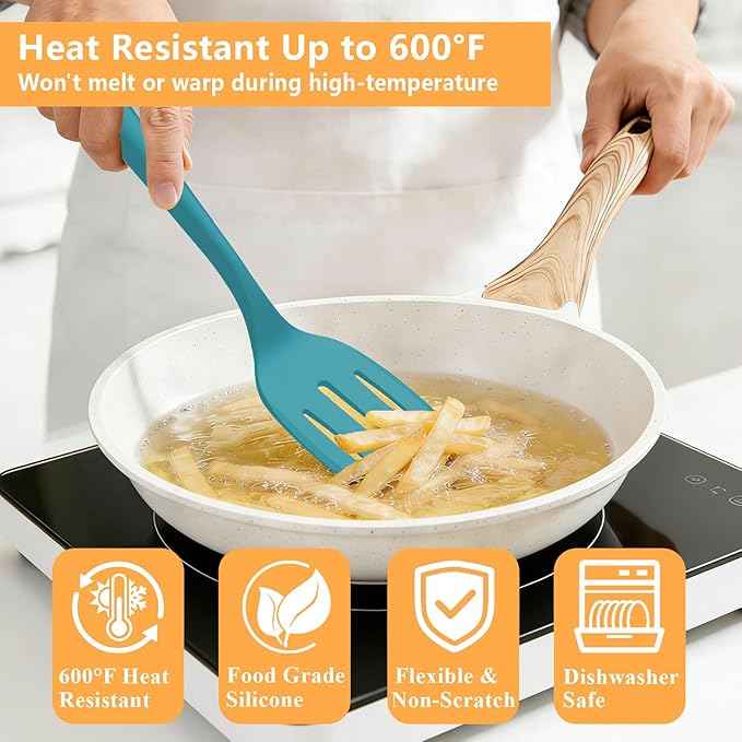 Silicone Spatula Set, 600°F Heat Resistant Spatulas for Cooking, BPA Free, Large Flexible Nonstick Flippers, Great for Egg, Pancake, Burger, Dishwasher Safe (4 Pack, Teal)