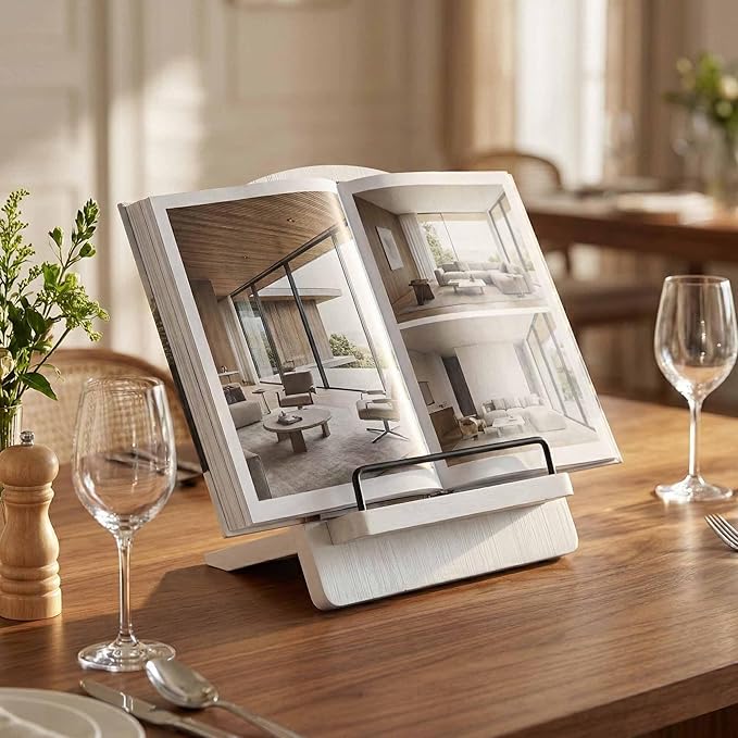 Wood Cookbook Stand Cookbook Holder: Kitchen Adjustable Cookbook Holder Recipe Stand for Counter White