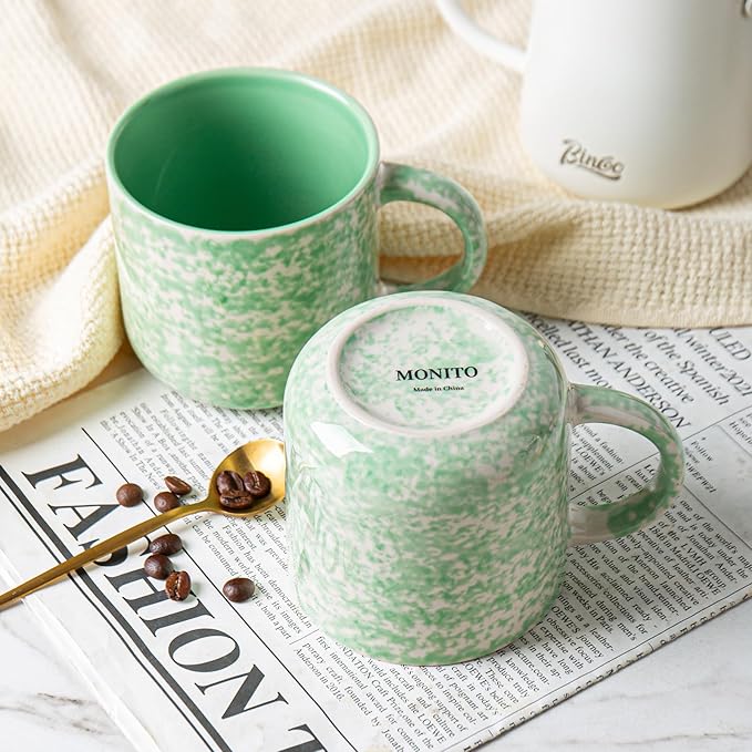 MONITO 12 OZ Coffee Mugs Set of 4, Modern Ceramic Coffee Mugs Set with handle for Tea/Latte/Cappuccino/Milk/Cocoa.Green