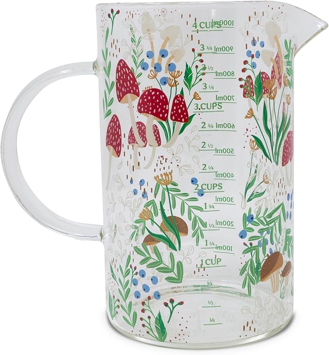 Steel Mill & Co. 1000mL Glass Measuring Cup for Liquid, Mushrooms | Glass Beaker Kitchen Tool, Cottagecore, Hippie, Fairycore Kitchen Aesthetic Home Decor and Accessory