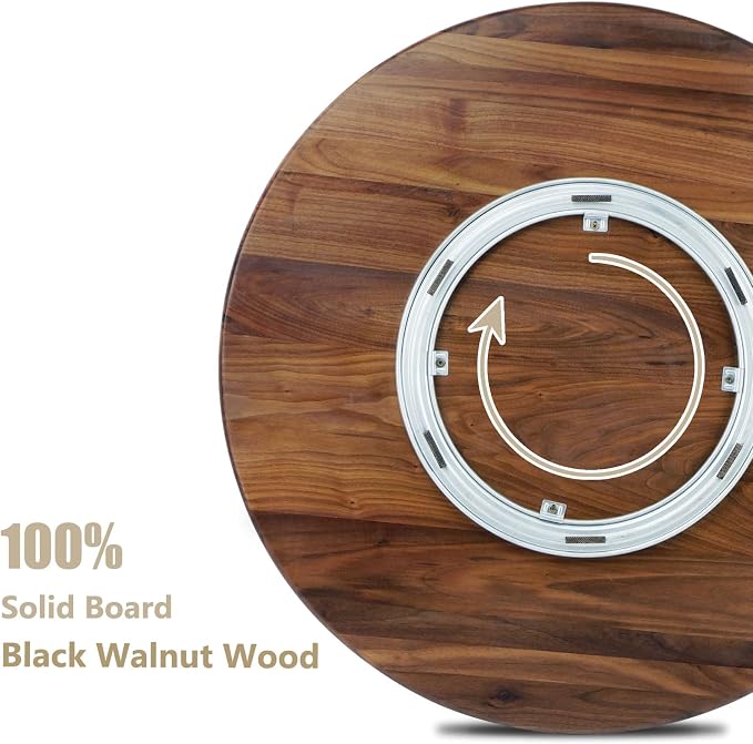 24 Inches Black Walnut Wood Lazy Susan Organizer, Solid Wooden Round Turntable, Rotating Tray for Table Top/Counter Top