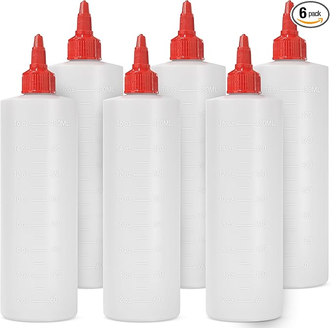 6-pack Plastic Squeeze Bottles for Sauces - 16oz Condiment Squeeze Bottles for Liquids - BPA Free Squirt Bottle with Twist Cap - Ketchup, Syrup, Oil, Dressings, Honey & Arts and Crafts