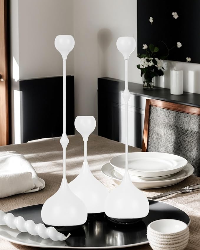 Candle Holders Set of 3 - Taper Candle Holders for Table Decor, Elegant Minimalist Design, Perfect for Weddings, Parties, and Home Decor (White)