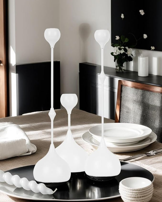 Candle Holders Set of 3 - Taper Candle Holders for Table Decor, Elegant Minimalist Design, Perfect for Weddings, Parties, and Home Decor (White)