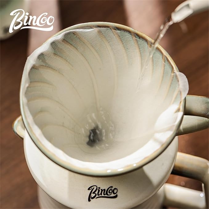 Bincoo Pour Over Coffee Maker&Dripper, Style Cone Filter + 450ml Ceramic Coffee Server, Manual Coffee Brewer Set, Reusable Coffee Filter Holder, Great Gift for Coffee Enthusiasts(Green)