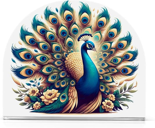 A Beautiful Peacock Napkin Holder for Tables Paper Cocktail Napkin Holders for Kitchen and Dinning, Acrylic Dinner Napkin Dispenser for Restaurant Home Decor Bar Accessories 1 Pack