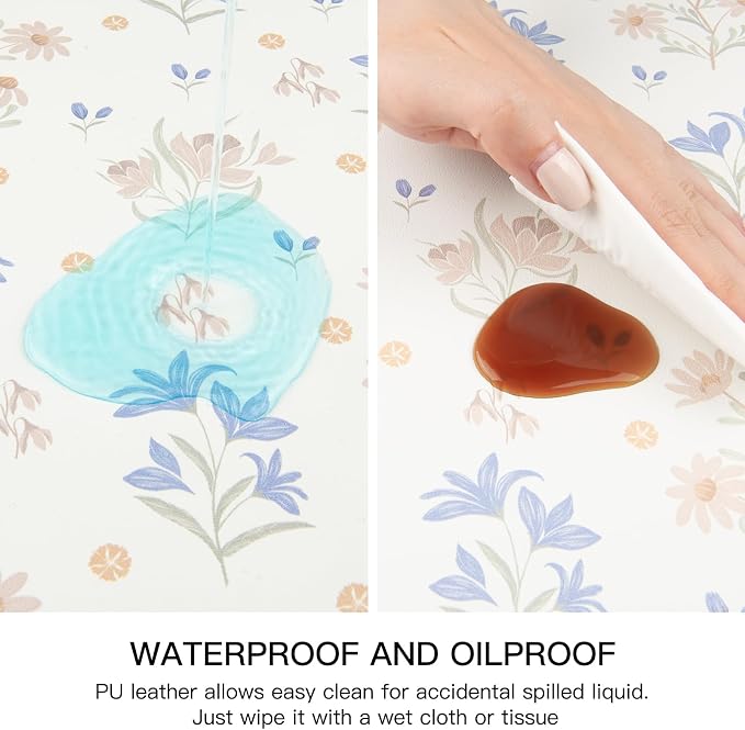 QiyI Placemats Set of 6, 12x18 Inch Faux Leather Place Mats for Kitchen Dinning, Heat Resistant Anti Slip Floral Table Mats, Waterproof Wipeable Washable Placemat Party Table Décor, Minimal Flowers