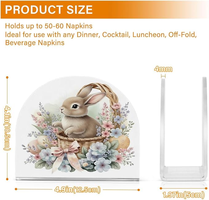Cute Watercolour Little Rabbit Easter Napkin Holder for Tables Paper Cocktail Napkin Holders for Kitchen Dinning,Acrylic Dinner Napkin Dispenser for Restaurant Home Decor Bar Accessories 2 Pack