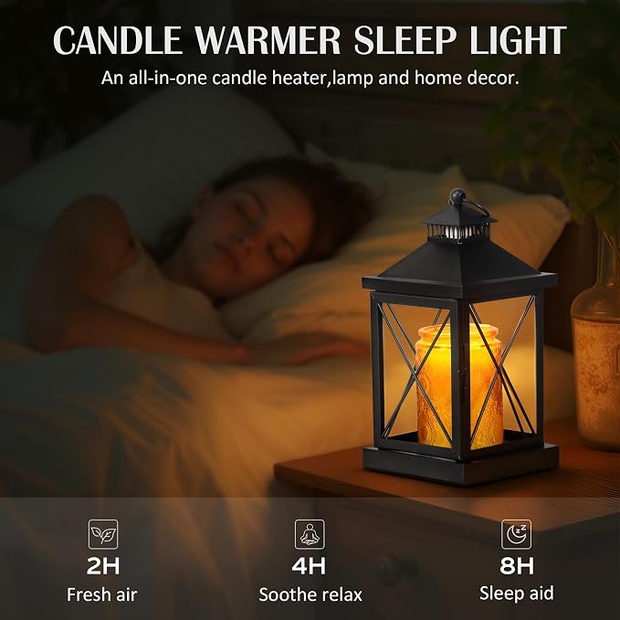 Candle Warmer Lamp with Timer, Dimmable Candle Lamp, Compatible with 3 Wick Candles, Vintage Lamp Candle Warmer for Bedroom Home Living Room Decor, Wax Melt Warmer with 2 Bulbs (Black)