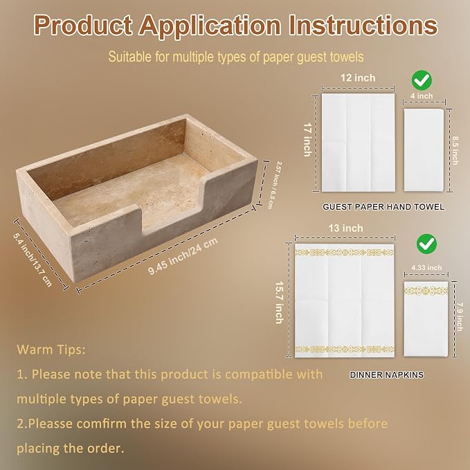 Guest Towel Holder Natural Travertine Bathroom Napkin Holder Luxe Stone Napkin Holder for Bathroom,Stylish Guest Towel Holder Tray for Bathroom Vanity Toilet Dining Table, Beige