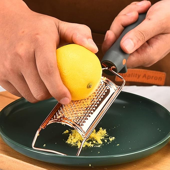 Professional Cheese Grater with Anti-Slide Handle, RoseGold Stainless Steel Cheese Grater Handheld, Grater Hand Crank, Practical Kitchen Gadgets, Graters for Cheese, Chocolate, Spices (Long)