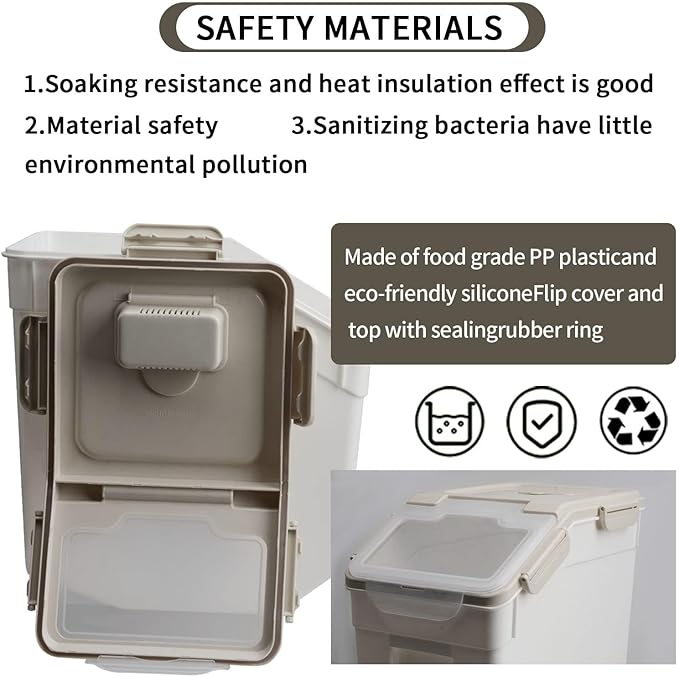 Saim Large Flour Storage Container Bin 50lb, 2Pack Airtight Rice Storage Containers with Wheels Seal Locking Lid, Dry Food, Sugar, Baking Supplies, Rice Dispenser Set with Measuring Cup & Scoop - Grey