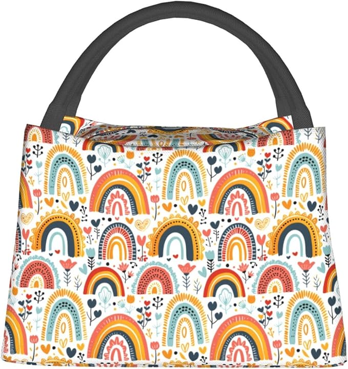 Cute Rainbow Lunch Box for Women Girls Kids Insulated Cartoon Design with Heart Lunch Bag for Work Picnic Camping Travel Gifts School Large Capacity Cooler Thermal Reusable Tote Makeup Bags