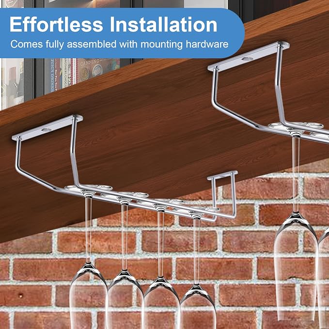 5-Pack Silver Stainless Steel Wine Glass Rack – 13.3” Under Cabinet Stemware Holder for Kitchen, Bar – Durable & Space-Saving Hanging Organizer