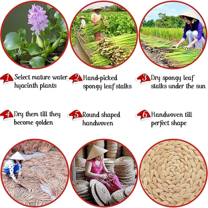 Oval Woven Placemats, Natural Water Hyacinth Placemats Set of 4, Straw Braided Rattan Placemats, 12x16 Inches Plate Chargers Set, Non-Slip Heat Resistant Woven Chargers for Dining Table