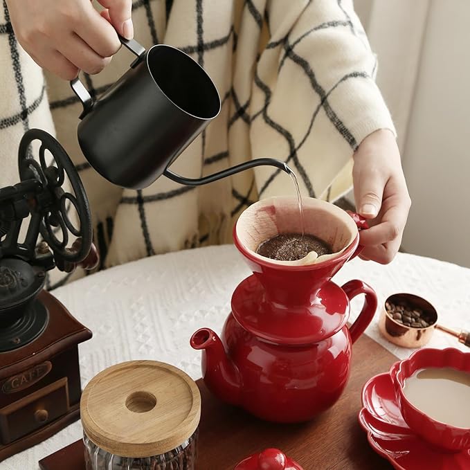 London Pottery V60 Coffee Dripper, Exquisite Porcelain Ceramic Manual Coffee Filter, Suitable for Pour Over Coffee in Office, Outdoor and Home Use (Red)