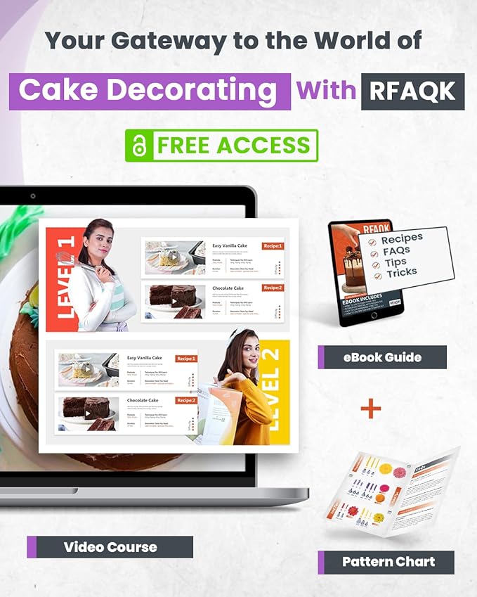 RFAQK 74 PCs Icing Piping Bags and Tips Set, Cake Decorating Kit with 48-Numbered Piping Tips, 20+1 Pastry Bags for Cookie Cupcake Cake Decoration, with Booklet and E-book (Purple)