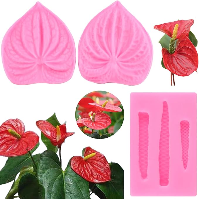 ZiXiang Anthurium Andraeanum Flower Silicone Cake Mold Andraeanum Veined Fondant Mold Gum Paste Anthurium Flower Mold For Cake Decorating Cupcake Topper Candy Chocolate Gum Paste Polymer Clay Set Of 2