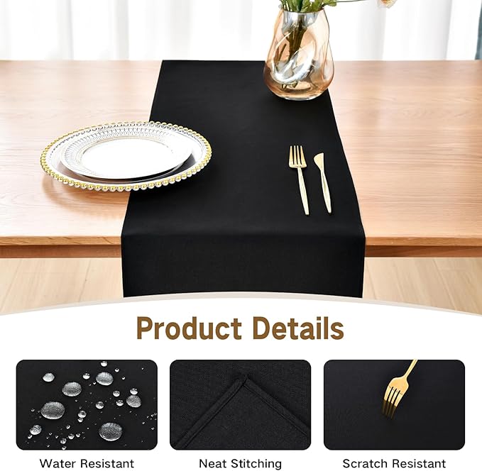 Farmhouse Rustic Table Runner Black Faux Linen Table Runners Water Resistant Table Runner 60 inches Long for Living Room Dresser Bedroom Kitchen Dining Party 13x60 Inch