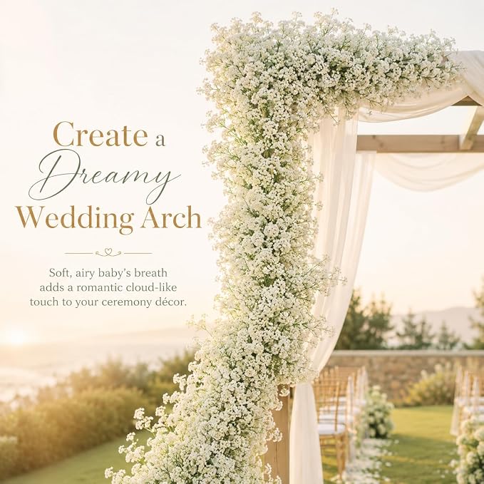 150 Pcs Artificial Baby's Breath Flowers Bulk, Real Touch White Gypsophila Fake Flowers with Bendable Stems for Wedding Bouquets, Centerpieces, DIY Crafts, Home Garden Decor