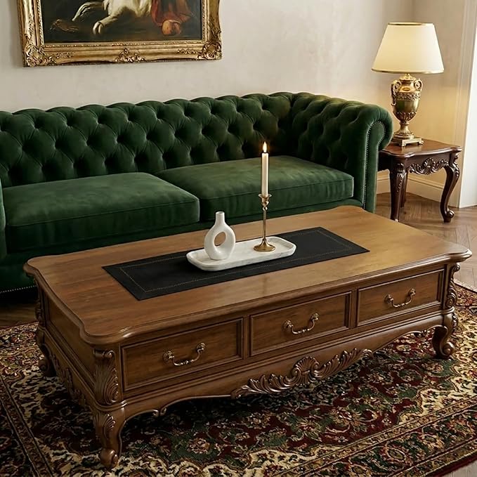 Signature Linen™ by D'Moksha Black Table Runner 36 Inches, 100% Pure Linen, Hemstitch, Coffee Table Runner, 14 x 36 Inch for Dresser Tables- Summer, Father's Day