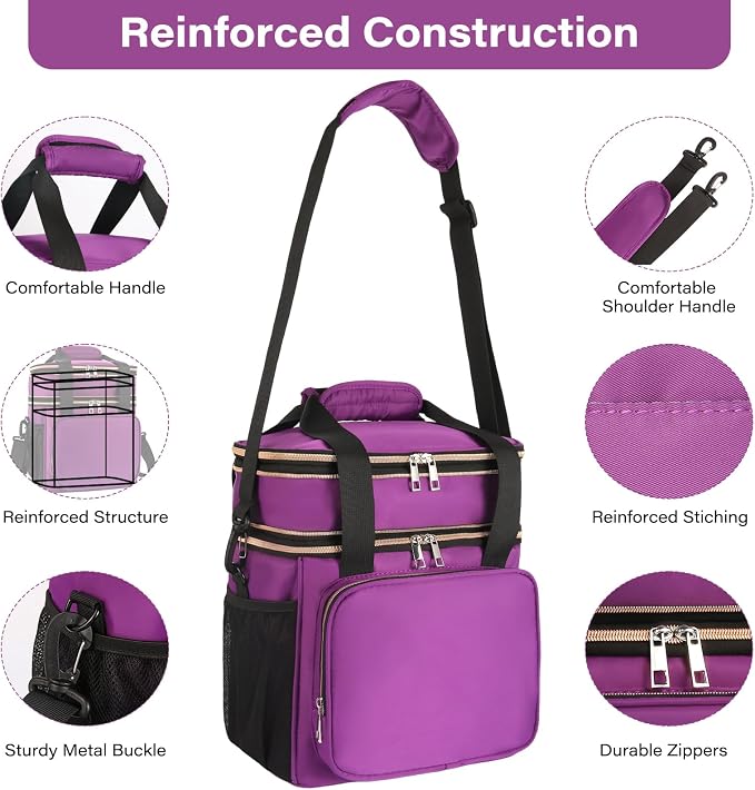 GLENKEY Tactical Lunch Box Cooler Bag - Expandable Insulated Lunch Bag for Men Women - Large Lunchbox for Adults Work Shifts Outdoor Trips Purple 16L