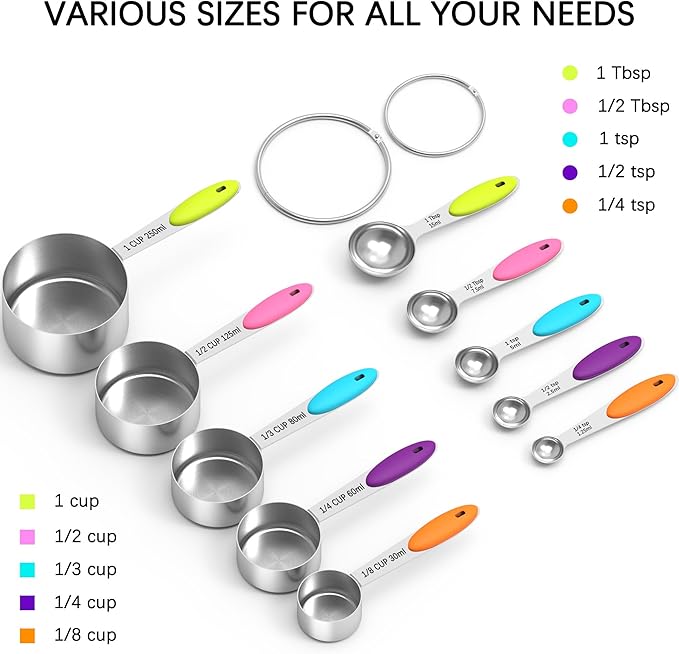TILUCK Measuring Cups and Spoons Set, Stainless Steel, Kitchen Utensils for Cooking and Baking (10)