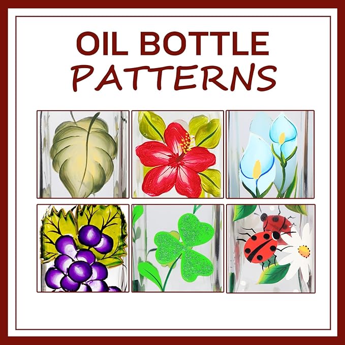 17oz Hand Painted Glass Olive Oil Bottle - 500ml Green Oil & Vinegar Cruet with Pourers - Olive Oil Carafe Decanter for Kitchen (Daisy)
