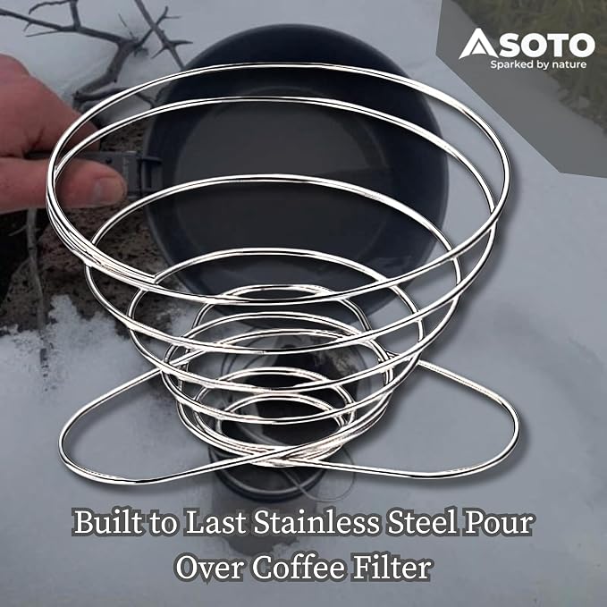SOTO Compact Helix Coffee Maker - Portable Stainless Steel Pour Over Coffee Dripper for Travel, Camping, Bikepacking, and Home - Lightweight, Foldable, and Eco-Friendly Design