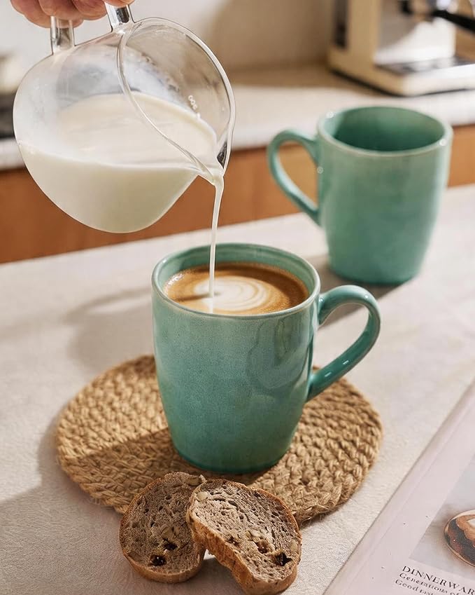 famiware Aurora Coffee Mugs, 14oz Mug Set of 4, Stoneware Mug, Cups for Kitchen, Cappuccino, Latte, Reactive Glaze, Microwave Safe, Scractch-resistant, Mint Green