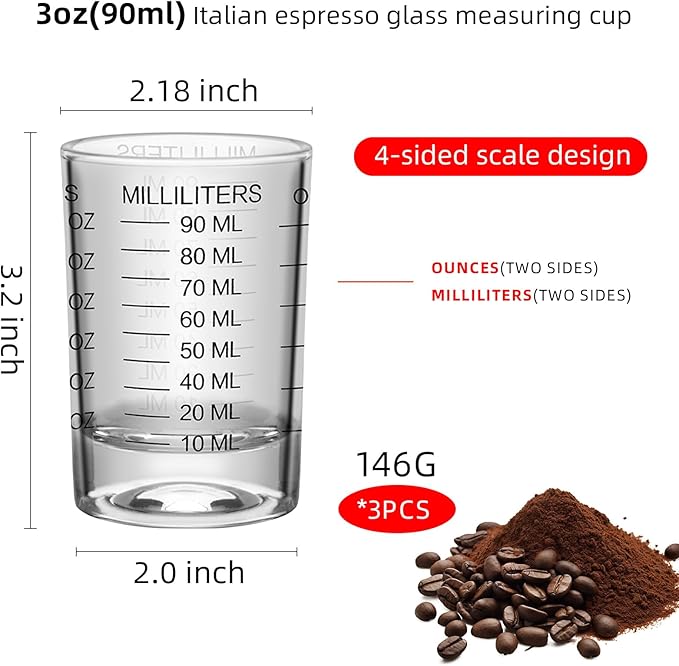 3Pcs Shot Glass Measuring Cup 3 Ounce/90ML Liquid Heavy High Espresso Glass Cup Black Line Espresso Shot Glasses with Measurement (3)