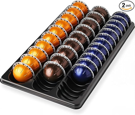 Coffee Pod Storage holder,Drawer Insert tray Holds 60-90pods Compatible with Nespresso Vertuo Vertuoline Capsules for Kitchen,Home,Office (Black)