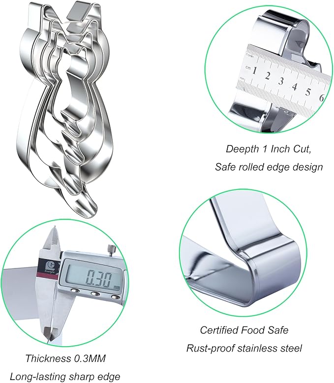 Cat Cookie Cutter Set - 5 inch, 4 inch, 3 inch, 2 inch - 4 Piece Cat Body Cookie Cutters Shapes Molds - Stainless Steel