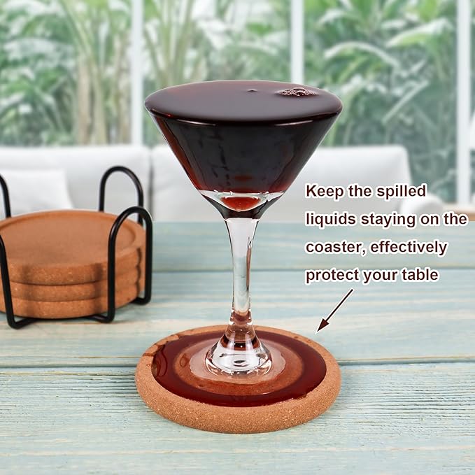 Cork Coasters for Drinks Set of 12 with Holder, Absorbent Coasters with Lip, Heat Resistant and Table Protective, 4'' Diameter Suitable for Most Cups, Perfect for Home & Office, Housewarming Gift