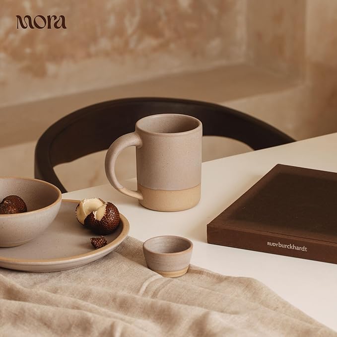 MORA Medium Mugs Set of 4, 16oz Ceramic Pottery Latte Mugs/Coffee Cups - Microwave and Dishwasher Safe - Mushroom