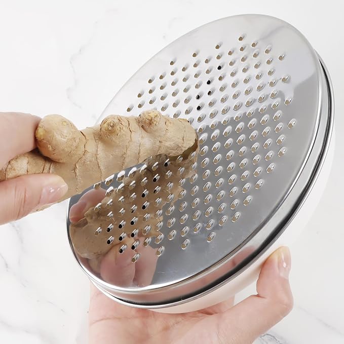 Cheese Grater Citrus Lemon Zester with Food Storage Container & Lid - Perfect For Hard Parmesan Or Soft Cheddar Cheeses, Ginger, Vegetables, Butter, Chocolate & Nutmeg (White)
