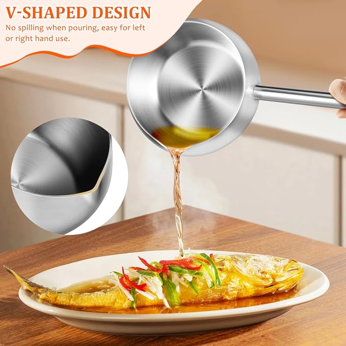 Sewroro Stainless Steel Oil Dipping Ladle with Long Handle 10.62In Soup Spoon Kitchen Utensil for Cooking and Serving