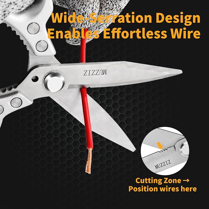 Heavy Duty Scissors,All Purpose Utility Scissors,Stainless Steel Blade with Small Serrations， Metal Handle Shears for Home,Office,Easy Cutting Cardboard,Fabric,Leather,Wires,Carpet and Rope