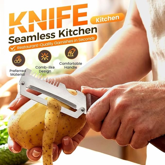 Multifunctional Stainless Steel Vegetable Peeler with Wooden Handle, Julienne Cutter & Bottle Opener for Potato, Apple, Carrot, Fruit and Veggie Prep (1PCS)