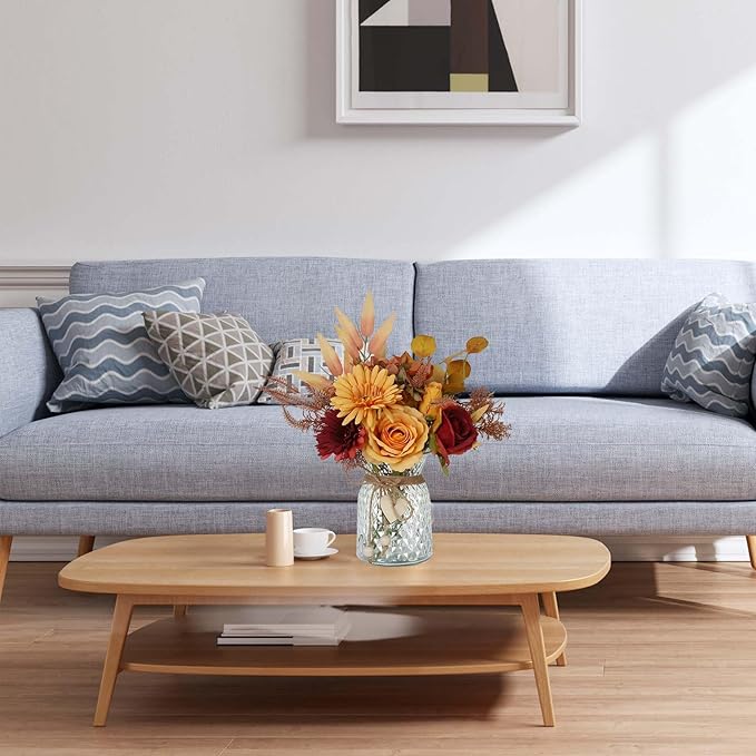 Leftover Fake Fall Flowers in Vase - Fall Floral Arrangement, Table Decor & Centerpieces for Kitchen & Coffee Table
