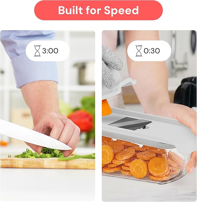Fullstar Mandoline Slicer for Kitchen, Fruit Cutter, Cheese Grater, Cucumber Slicer, Julienne Peeler, Food Cutter & Kitchen Gadgets & Gifts with Safety Glove (9 in 1, White)