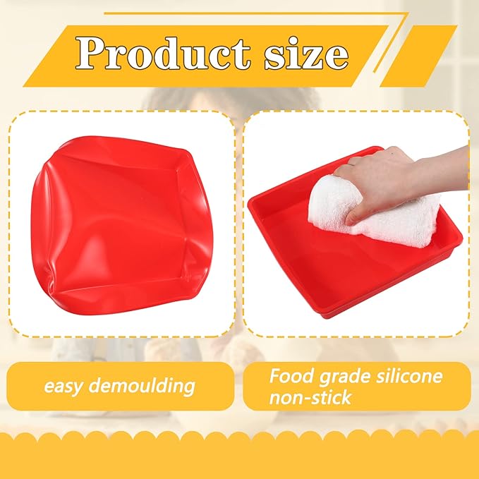 Geetery 7.5 Inch Silicone Square Cake Pan 4 Pack Silicone Brownie Pan Nonstick Baking Mold for Brownie Cake Bread Muffin Rice Crispy Lasagna Pie, Red