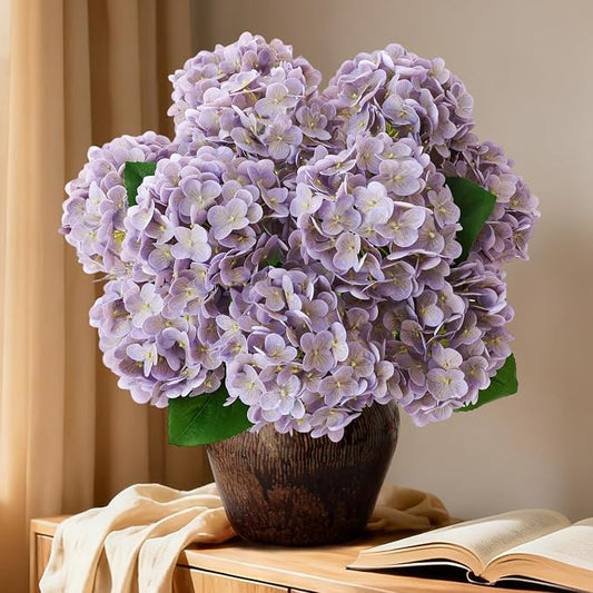 2 Bunch 21in Real Touch Hydrangea Artificial Flowers with 10pcs Flower Head 20pcs Leaves Faux Hydrangea Flowers for Home Office Decor Wedding Party Arrangements (Purple, 2 Bunch)