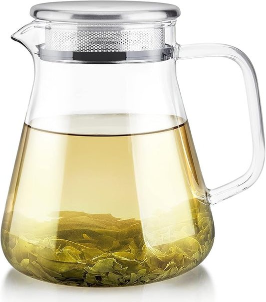 Teabloom One-Touch Tea Maker, 2-in-1 Teapot and Kettle with Stainless Steel Filter Lid for Loose Tea – Stain-Free Borosilicate Glass Teapot (27 Oz) – Tea Connoisseur's Choice