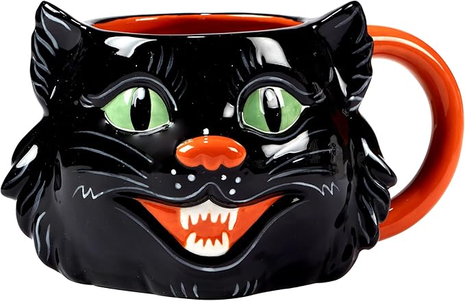 Scaredy Cat 3-D Ceramic Halloween Mugs, Set of 4 – Add spooky fun to your fall mornings with ghost, pumpkin, skull, and black cat designs, perfect for coffee, cocoa, or festive party drinks