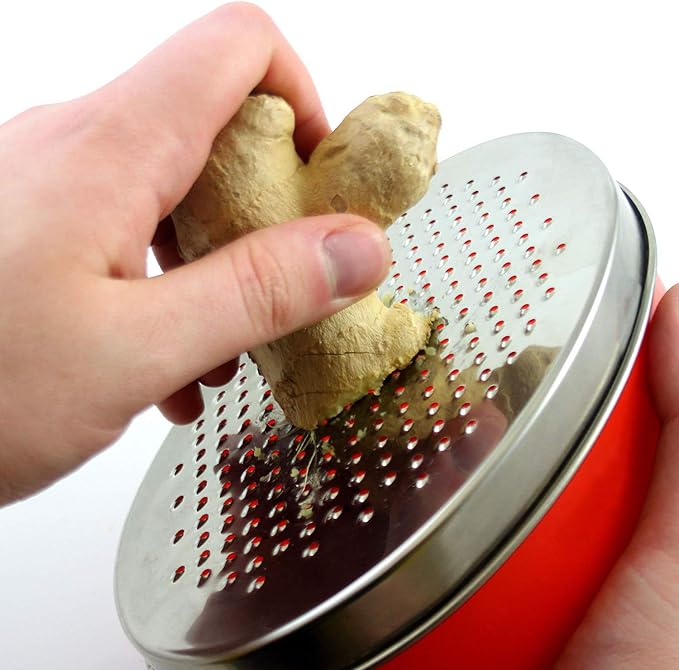 Cheese Grater Citrus Lemon Zester with Food Storage Container & Lid - Perfect For Hard Parmesan Or Soft Cheddar Cheeses, Ginger, Vegetables, Butter, Chocolate & Nutmeg (Red)