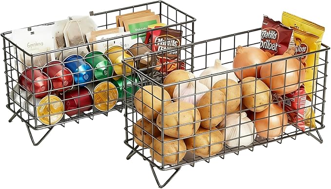 TOPZEA 2 Pack Coffee Pod Holder, Metal Large Capacity K Cups Containers, Espresso Pods Coffee Capsule Organizer Compact Wire Storage Baskets for Kitchen Counter, Pantry, Bar Station Accessories
